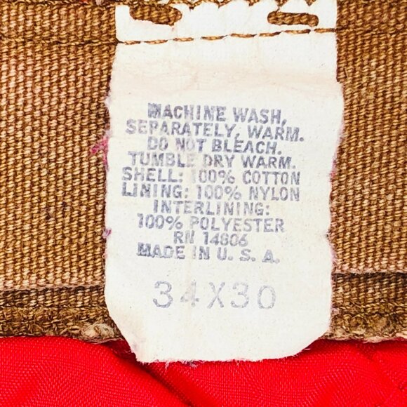 Vtg Carhartt Red Quilted Lined Pants 34x30 Brown Duck Insulated Logger Work USA - Picture 5 of 8